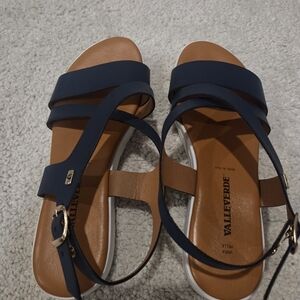 Women's Navy Italian Leather Sandals